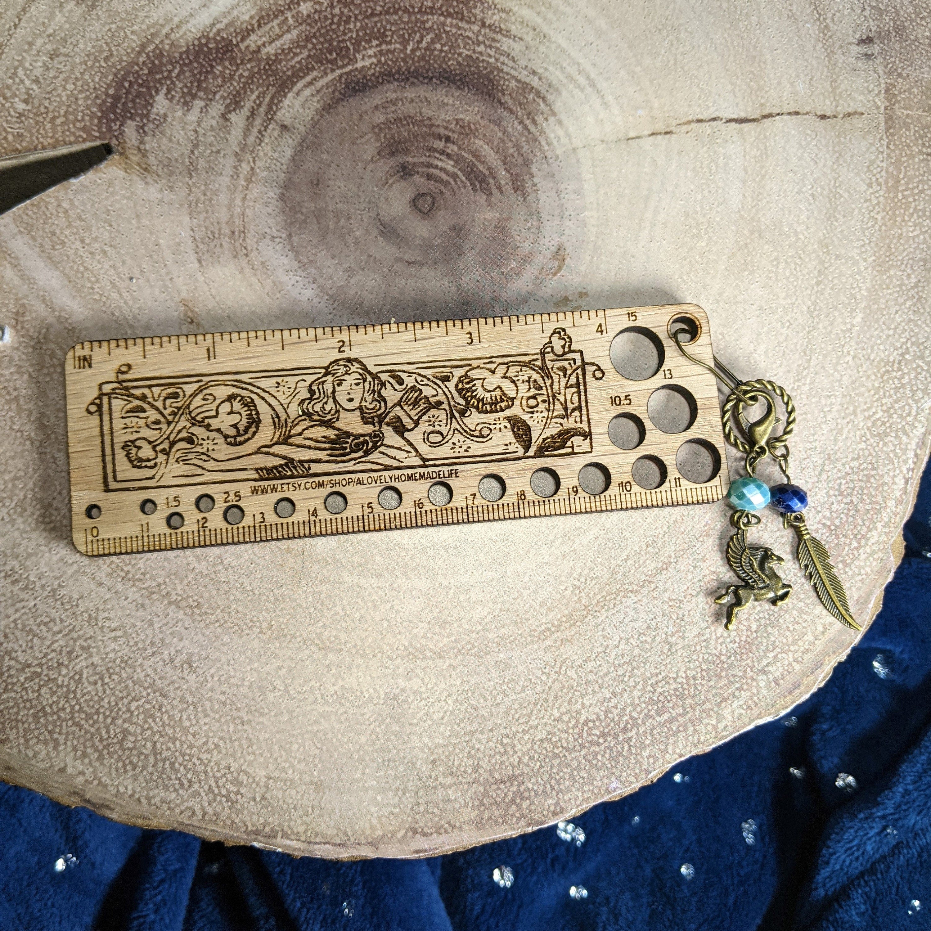 Wooden Knitting Needle Gauge & Stitch Marker