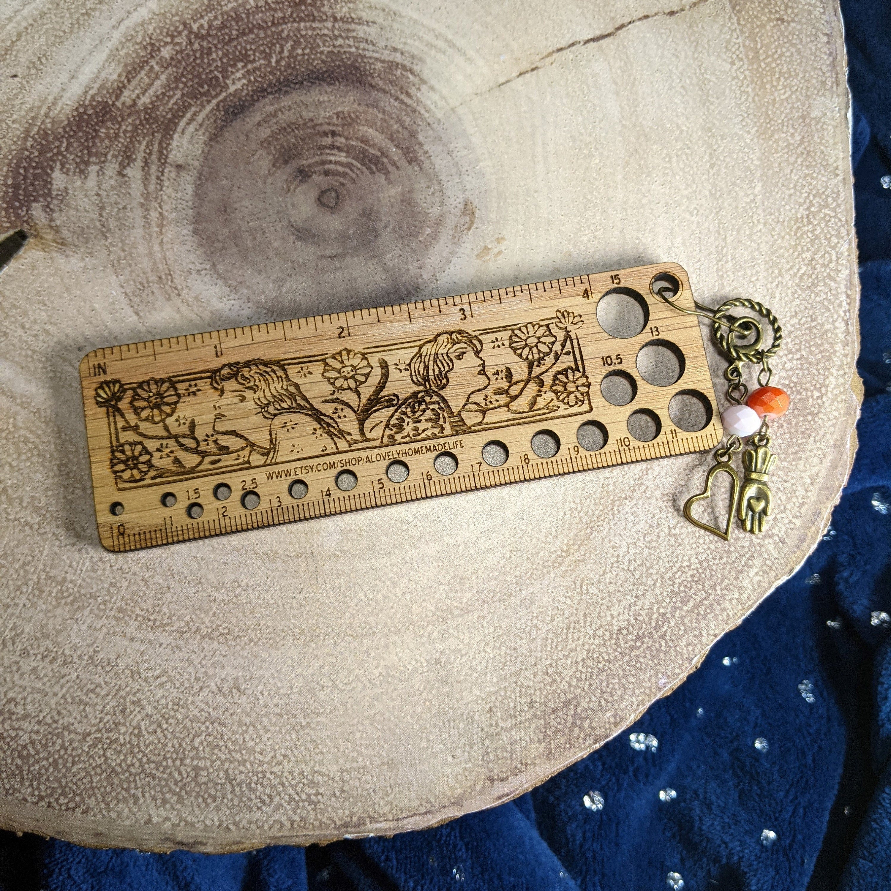 Wooden Knitting Needle Gauge & Stitch Marker