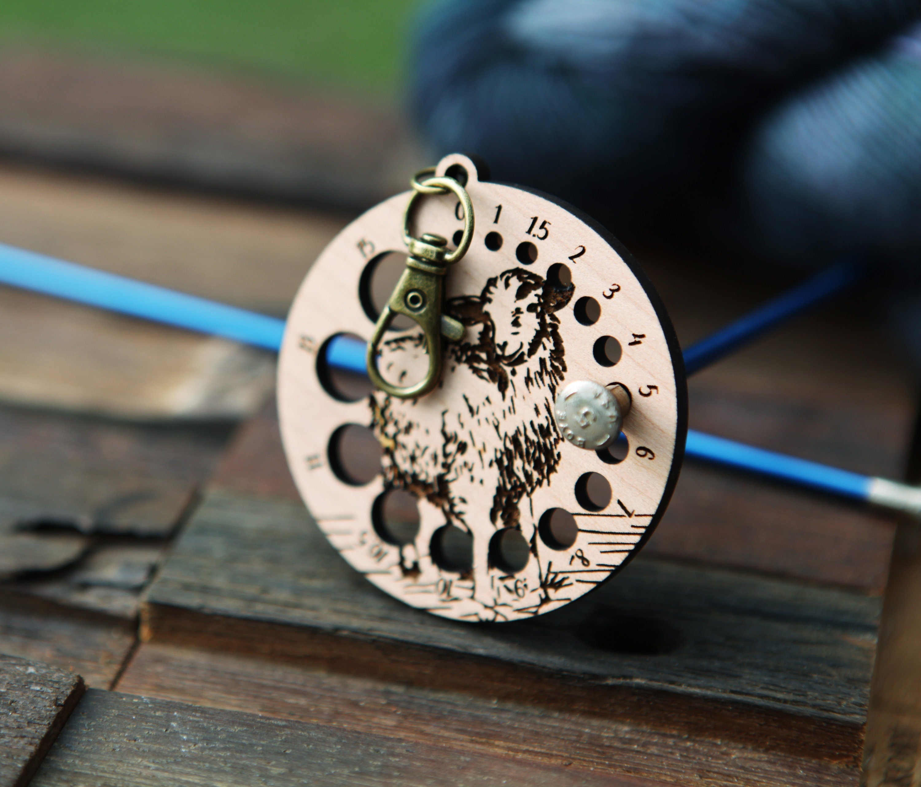 Knitting Needle Gauge Guide with a sheep standing