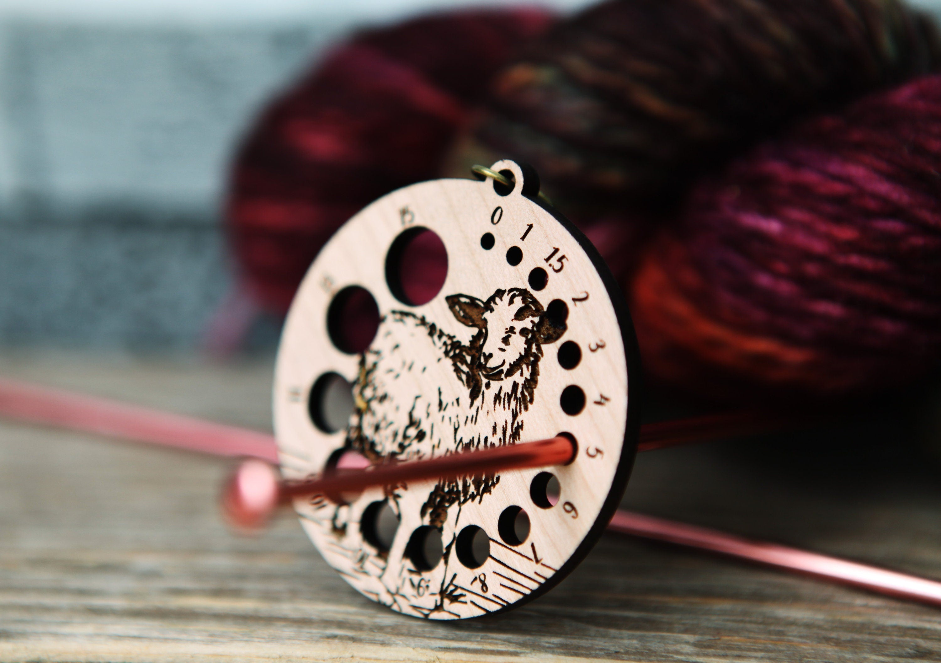 Knitting Needle Gauge Guide with a sheep standing