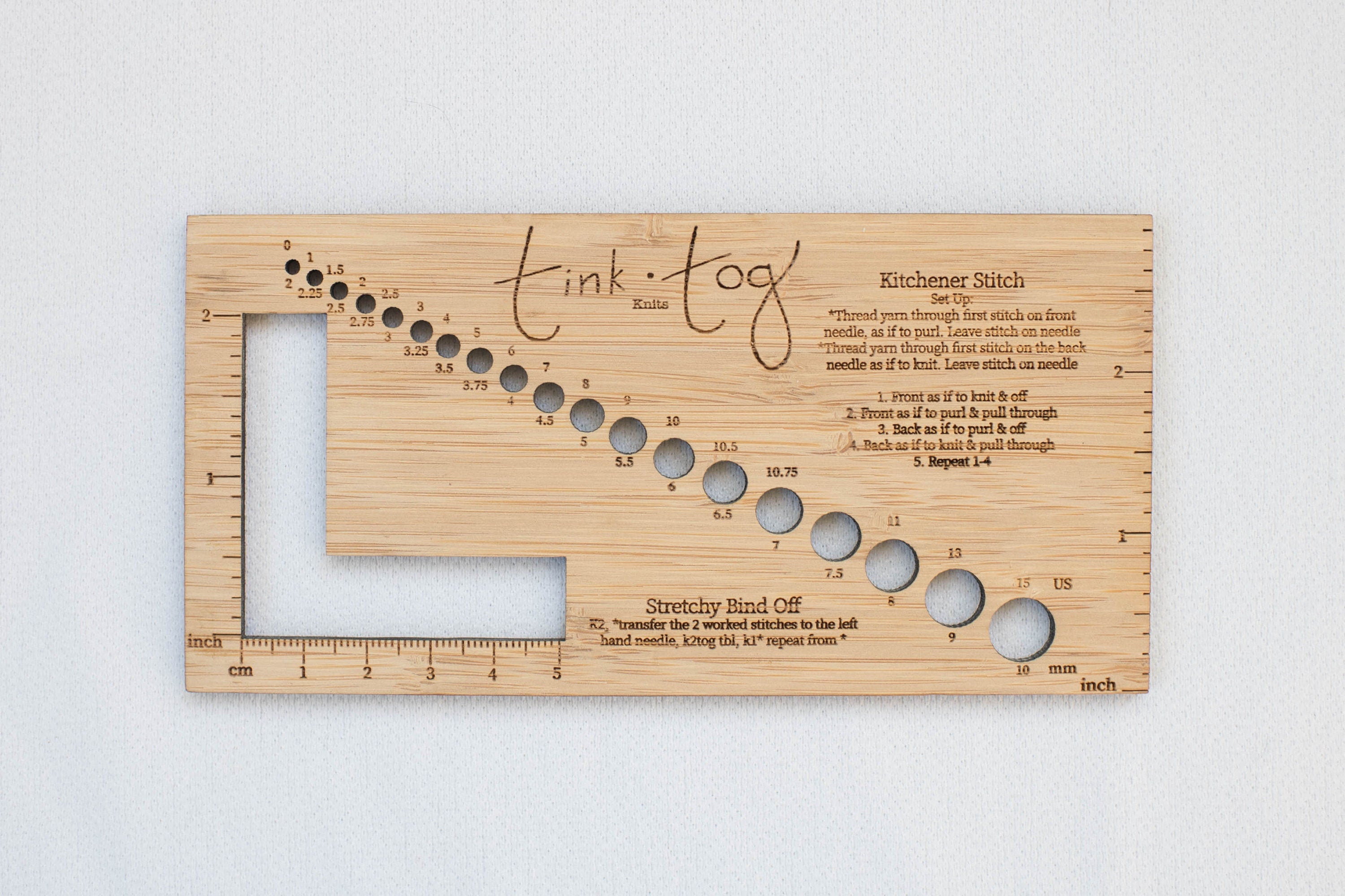 Multipurpose Knitting Needle Gauge and Swatch Ruler