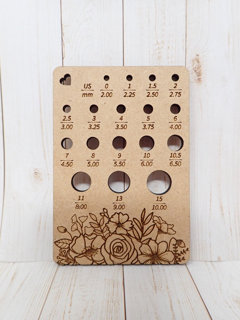 Floral needle gauge for knitting needles