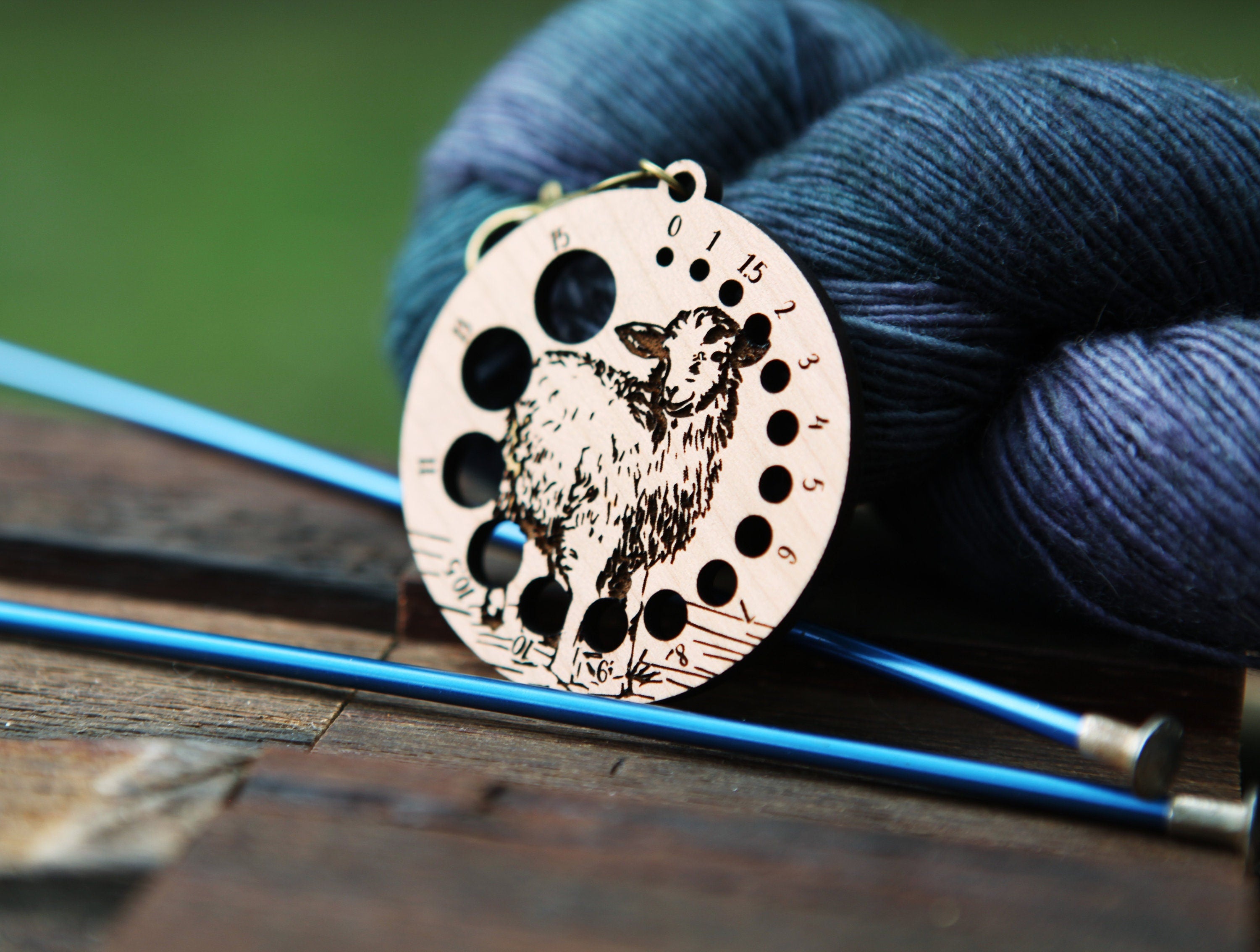 Knitting Needle Gauge Guide with a sheep standing