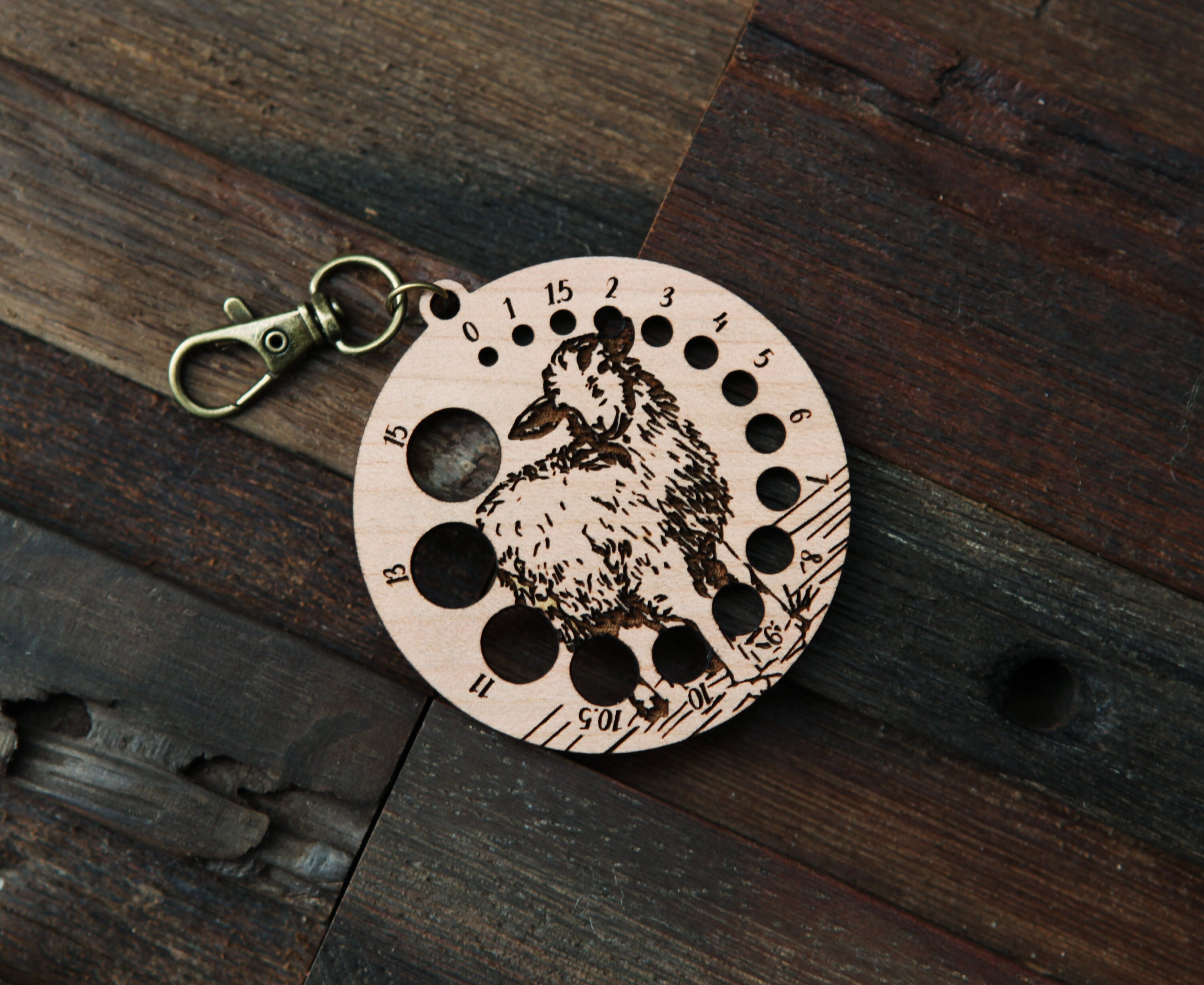 Knitting Needle Gauge Guide with a sheep standing