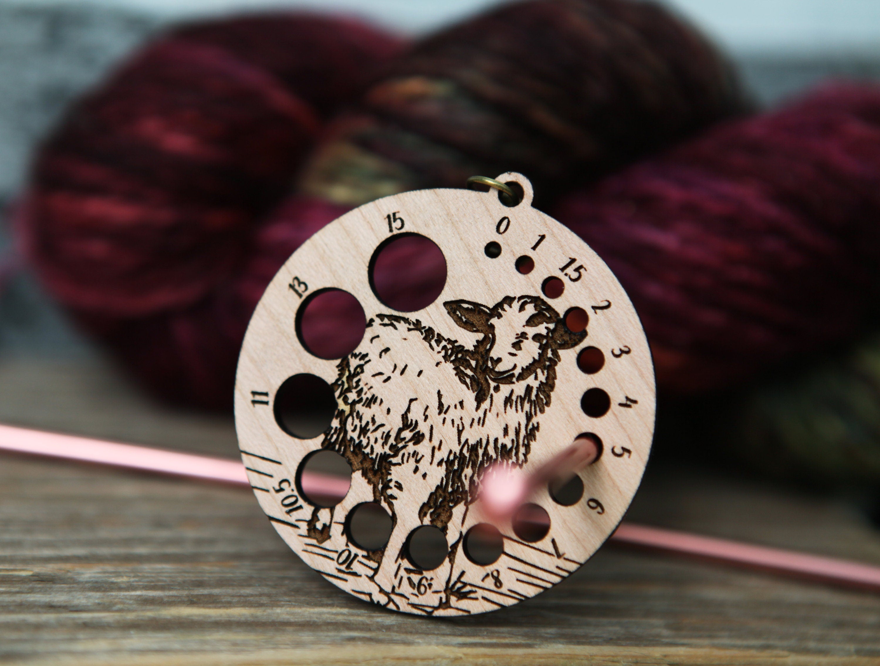 Knitting Needle Gauge Guide with a sheep standing