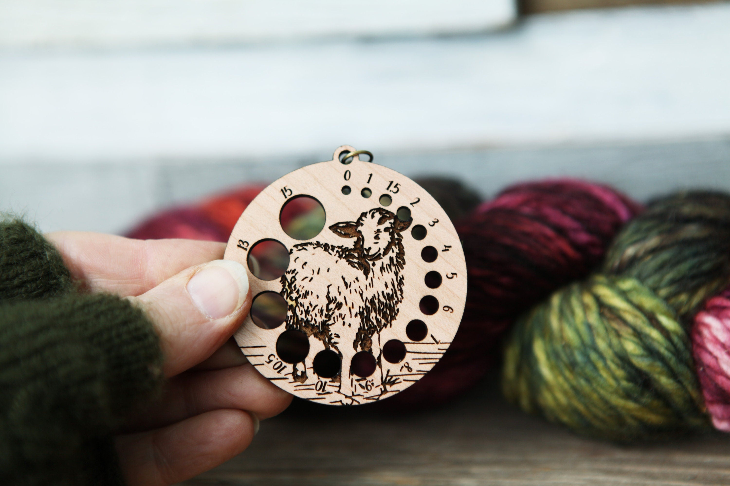 Knitting Needle Gauge Guide with a sheep standing
