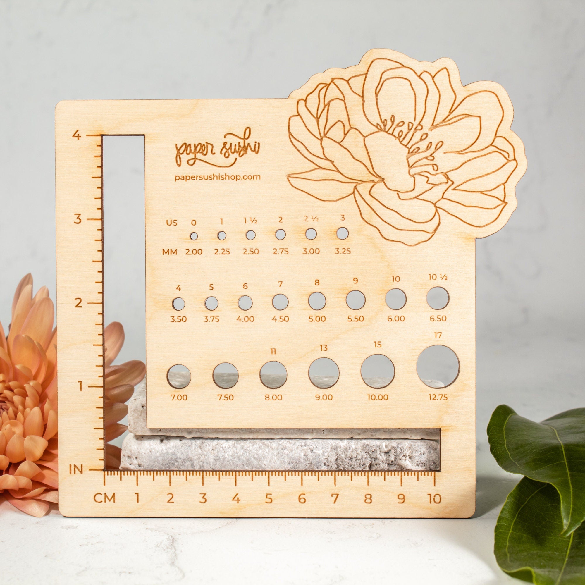 Peony Knitting Needle and Swatch Gauge