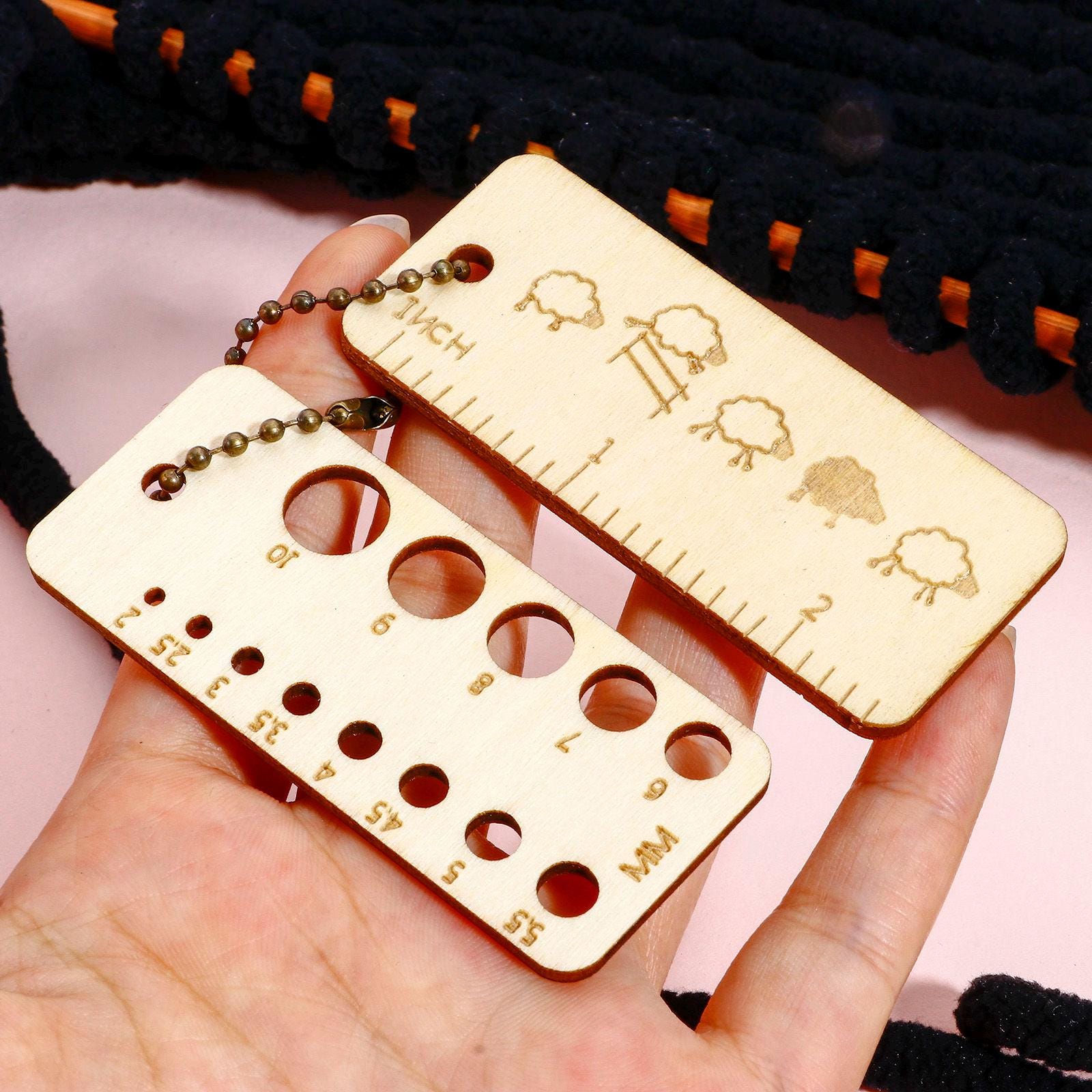 Knitting Needle Gauge - Natural Wood Ruler
