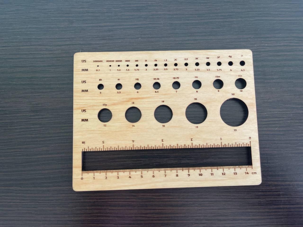 Ruler for measuring hand knitted socks